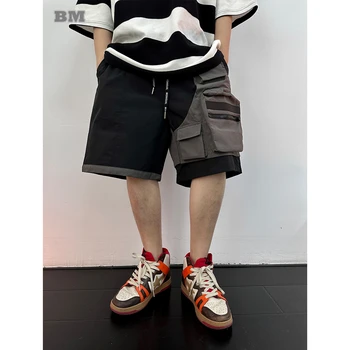 הקיץ קוריאה אופנת רחוב אופנתי טלאים המכנסיים גברים בגדי היפ הופ כדורסל טרנינג Harajuku מזדמנים מכנסיים זכר