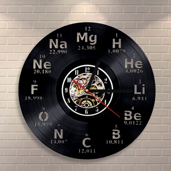 אלמנט כימי הטבלה המחזורית התקליט ויניל שעון קיר מדע הכימיה אמנות קיר בציר קיר שעון הספר בכיתה תפאורה