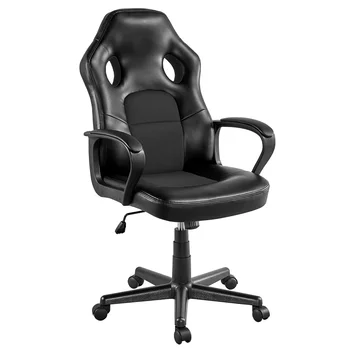 SmileMart מתכוונן המסתובב עור מלאכותי המשחקים הכיסא, שחור רהיטים ריהוט משרדי כסא