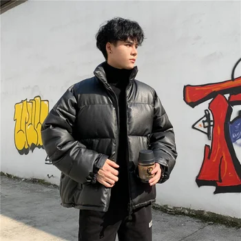גברים קצר 2023 חדש כותנה החורף מעובה גרסה קוריאנית של הזרם של המותג ז ' קט עור pu למטה מעיל כותנה