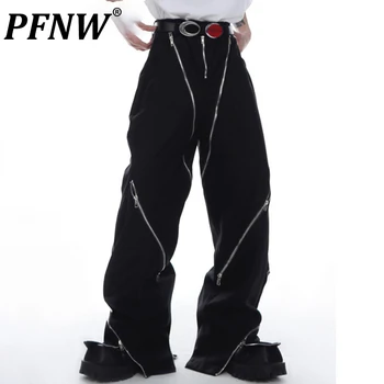 PFNW רב ציפר עיצוב פיצול התלקח המערבי מכנסיים 2023 Darkwear רחב הרגל זכר מכנסיים רחוב אופנה חדש האביב 9A7187