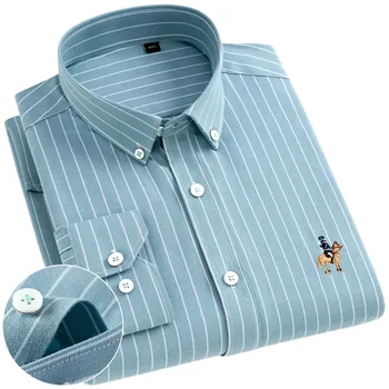 גברים יוקרה, חולצת אוקספורד בד משלוח חינם פס לבוש רשמי Slim Fit רקום סוס כיס-פחות עסקים ברזיל החולצה