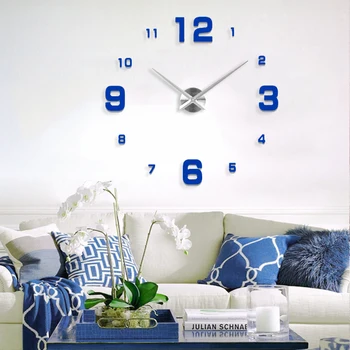אופנה 3D בסגנון ים תיכוני גדול גודל כחול שעון קיר מראה המדבקה DIY קצר חיים עיצוב חדר meetting חדר שעון קיר