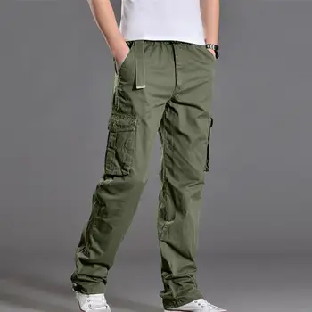 2023 גברים מזדמנים מטען כותנה מכנסי גברים כיס חופשי ישר מכנסיים אלסטיים עבודה מכנסיים מותג מתאים רצים זכר גודל גדול