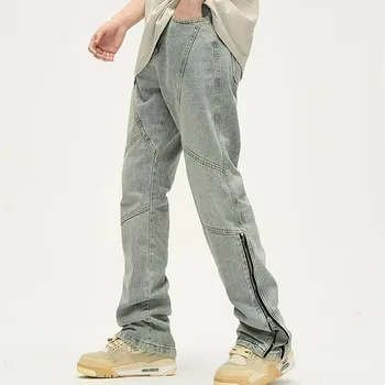 2023 סייבר Y2K אופנה הקרסול רוכסן שטף כחול ג 'ינס מכנסי גברים ביגוד ישר בציר הישן ג' ינס מכנסיים מכנסיים גבר