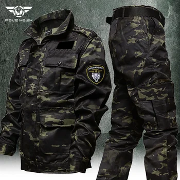 גברים הסוואה טקטית להגדיר הצבאי שדה Wearproof מעיל מחבל+רב תכליתי רב-כיס מכנסי דגמ 