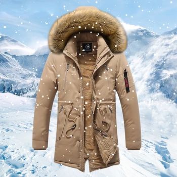 2023 Mens החורף החדש Windproof חם עבה צמר ארוך מעיל Mens ז ' קט להאריך ימים יותר אופנה מזדמן צווארון פרווה חיצונית מעטה והברדסים