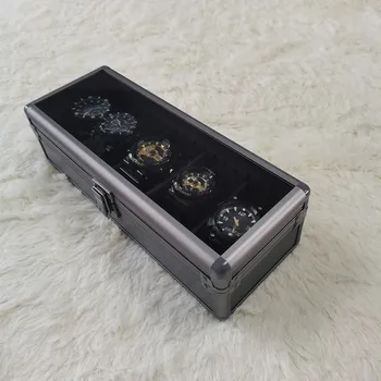 כספת קופסת השעון ארגונית שחור שקוף סגסוגת אלומיניום מקרה מתכת אחסון לצפות קופסאות עם כרית תצוגת סתיו מניעה