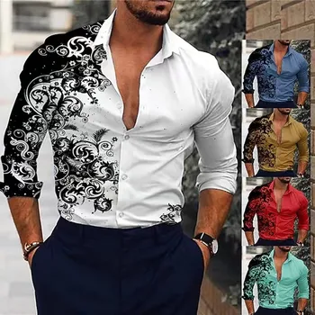 אופנה באיכות גבוהה גברים חולצות מזדמן חולצת פסים מעצב הדפס שרוול ארוך חולצות Mens בגדים קרדיגן חולצות חולצות S-5XL