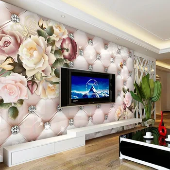 בסגנון אירופאי רטרו פרח תבנית יהלום רך חבילת הטלוויזיה רקע קיר 3D המסמכים דה Parede פרסקו Tapety מדבקה עיצוב הבית