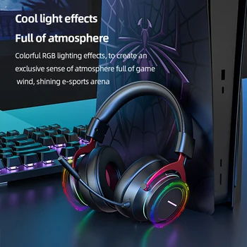 Wireless אוזניות סראונד יציאות RGB אור אוזניות נוח איזון התאמה עם מיקרופון עבור המחשב הנייד Tablet גיימר