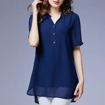 אלגנטי V-צוואר מוצק צבע רופף סימטריים חולצה בגדי נשים 2023 קיץ חדש מקרית Pullovers משרד ליידי שיפון חולצה