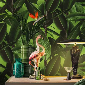בסגנון נורדי טרופיים צמחים ירוקים עלים טפט PVC עמיד למים המודרני סלון, חדר השינה רקע חנות בר מדבקות קיר