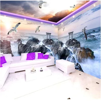 beibehang גדול טפט 3D שונית ים שחף נוף לים רקע אירופה המודרנית ציור קיר הסלון ציור עיצוב הבית
