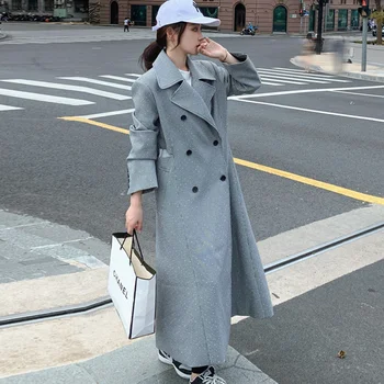 Qianniao רשת מעיל רוח לנשים 2023 אביב סתיו אופנה מעיל בסגנון בריטי כפול עם חזה מזדמן מעיל ארוך