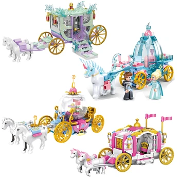הנסיכה בנות חברים הכרכרה המלכותית סוס רוז קרו אבני הבניין ערכת לבנים דגם DIY הרכבה, צעצועים לילדים מתנות יום הולדת