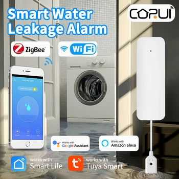CORUI Tuya חכם Zigbee/WIFI מים חיישן הצפה מים דליפה אזעקת גלאי אבטחה והגנה על SmartLife אלקסה הבית של Google