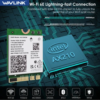 WAVLINK WiFi 6E כרטיס אלחוטי Intel AX210 Tri-Band 5400Mbps 2.4 GHz/5GHz/6GHz מתאם רשת Bluetooth5.3 מודול WiFi עבור מחשב נייד