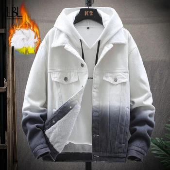 2023 סתיו חורף Mens ז 'קט ג' ינס בתוספת קטיפה עיבוי מגמה חמה חופשי הגירסה הקוריאנית נוער צבע הז ' קט העליון הבגדים