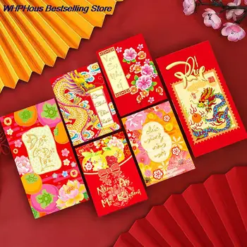 6 pc השנה החדשה הארנק האדום מנות הדרקון סינית שנה מעטפות אדומות גלגל המזלות דרקון הונג באו בשקית מתנה מעטפות מנות