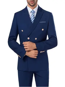 2022 כפול עם חזה רשמי מתאים מלכותית כחולה Mens מכנסיים חליפות 2Pcs שושבין החתונה ללבוש חליפה(ז ' קט+מכנסיים+עניבה)