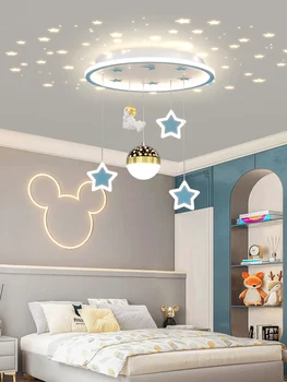 חדש מודרני הוביל נברשות עבור חדר ילדים חדר שינה לימוד ילדים תינוק כחול אסטרונאוט מנורות תקרה עיצוב אורות תליון במקום.