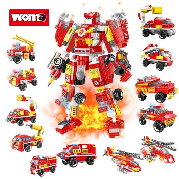 WOMA צעצועים 13 1 להפוך את הרובוט בניין מודל אש משאית הנדסת הרכב בניין לבנים לילדים רובוט להגדיר