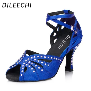 DILEECHI הכחול אבני חן לנשים נעלי ריקוד לטיני, ריקודים סלוניים נעלי 7.5 ס 