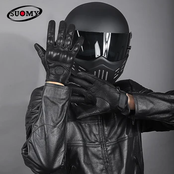 Suomy סו-14 נשים/גברים בציר עור אופנוע כפפות אצבע מלאה אופנוע ציוד חום שחור אופנוע אביזרים